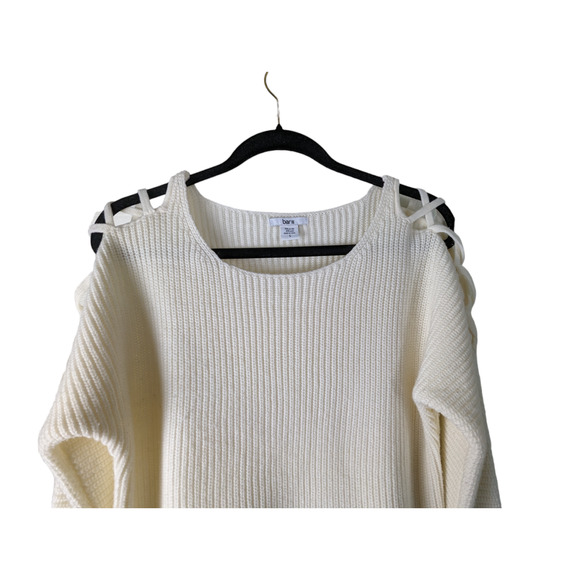 Bar III Women's White Knit Sweater, Size S, Acrylic Wool Blend, Cold Shoulder - Picture 7 of 11